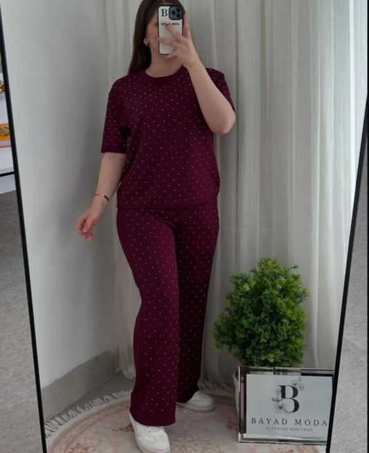 White Contrast Collar Style Western 2-Pcs Summer Dry-Fit Tracksuit For Her. WSTS-01